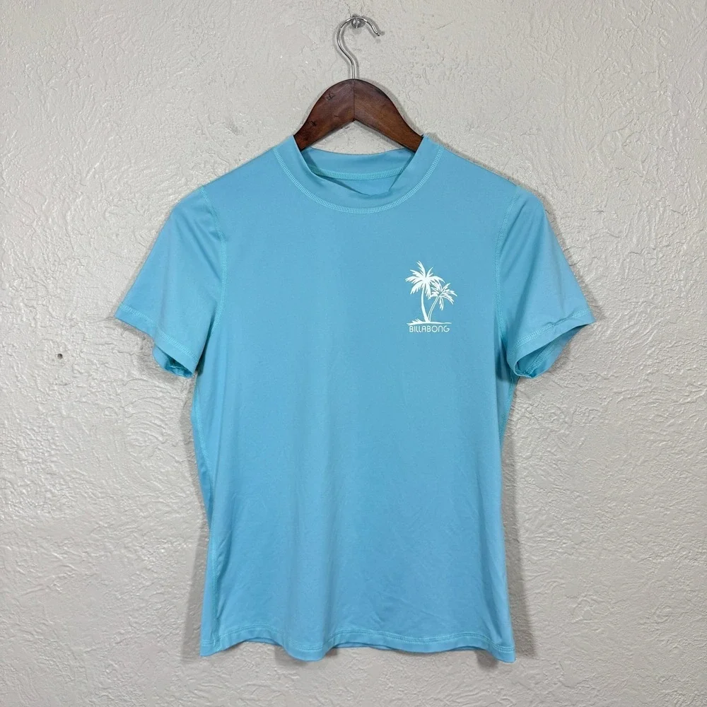 Billabong Rashguard Kids Large ABJWR00111 Blue Palm Tree UV Sun Protection Shirt